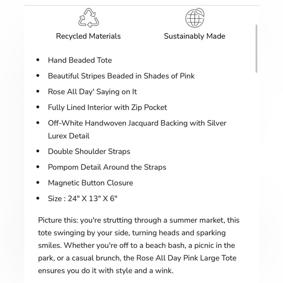 American & Beyond |  Beaded “Rosé All Day” Tote Bag - Picture 10 of 10